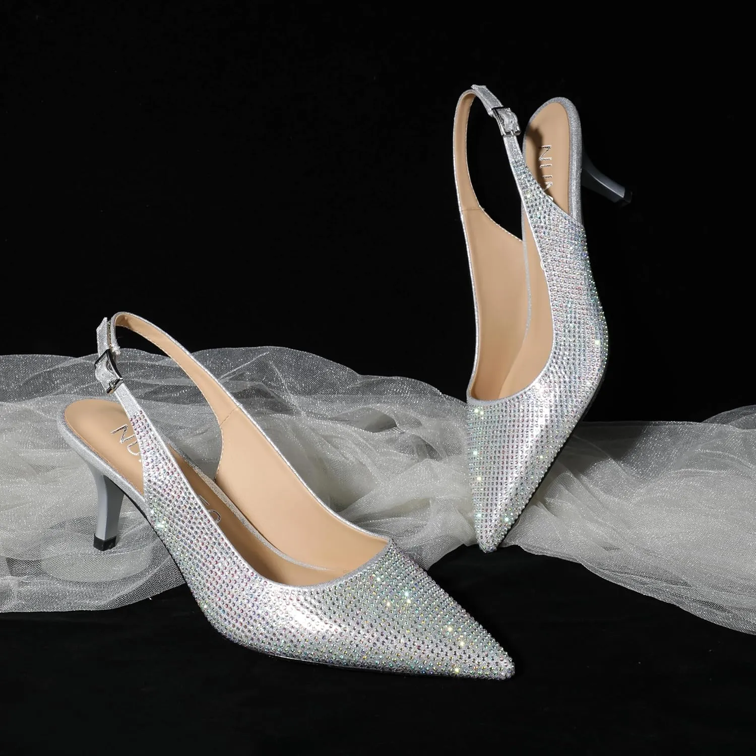 NUMALEO Slingback Heels for Women Pointed Close Toe Kitten Heels Patent Pumps Dress Party Comfy Stiletto 2.5 Inch Dress Shoes