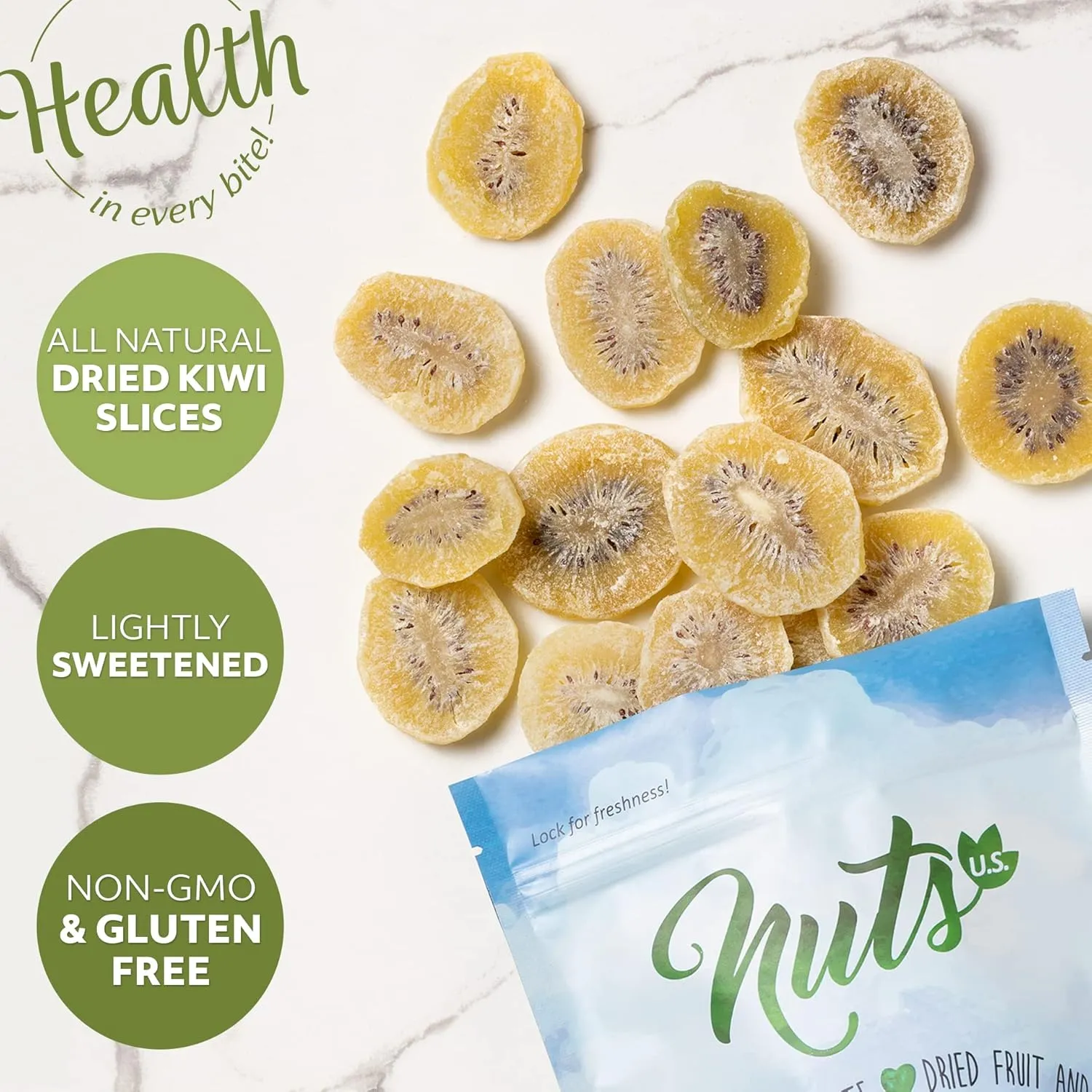 NUTS U.S. - Dried Kiwi Slices | No Artificial Colors | NON-GMO | Gluten Free | 100% Natural | Packed in a Resealable Bag!!! (4 LBS)