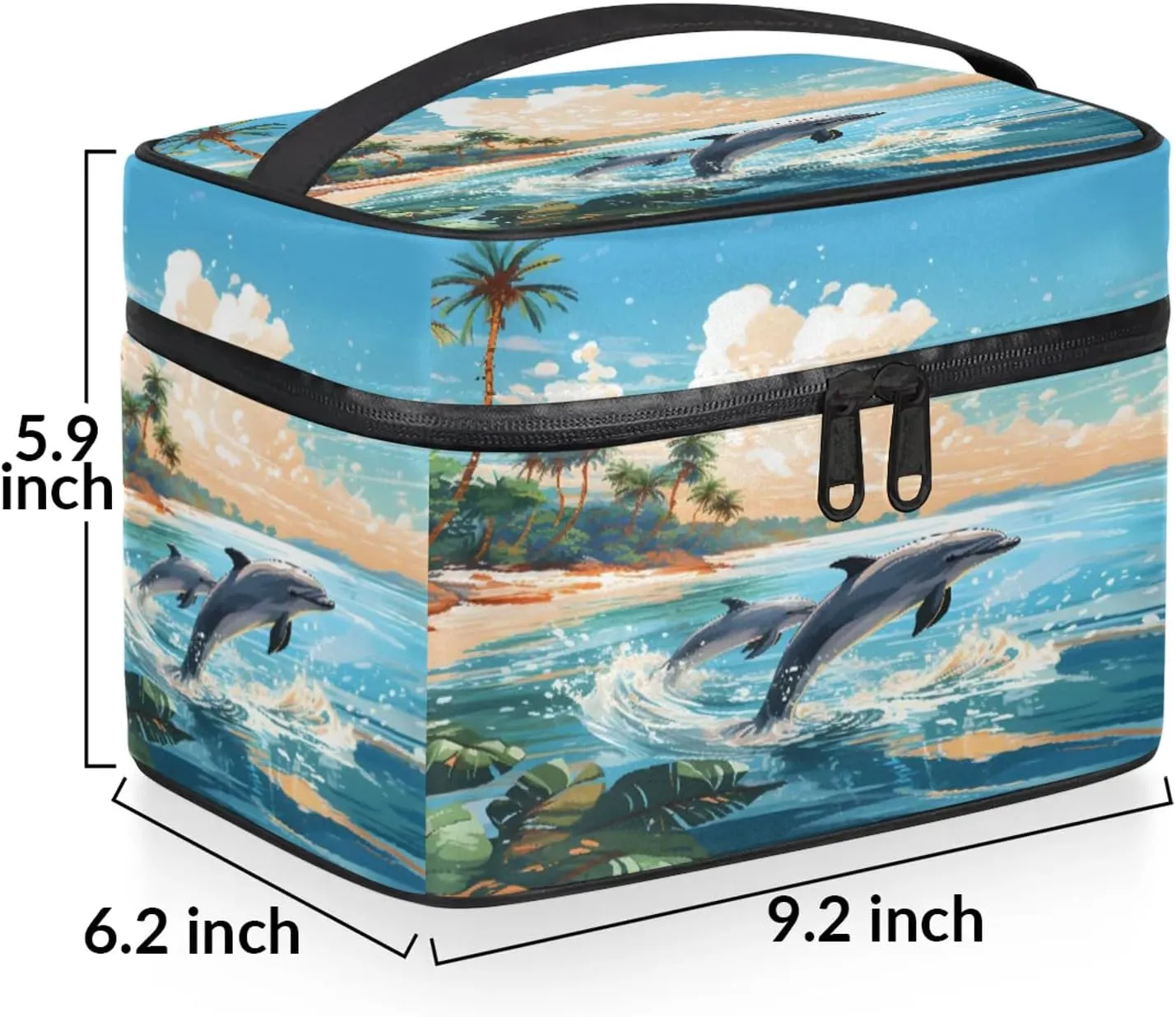 Ocean Animal Dolphin Travel Toiletry Bag Large Capacity Makeup Case Organizer with Handle Cosmetic Case for Women Girls
