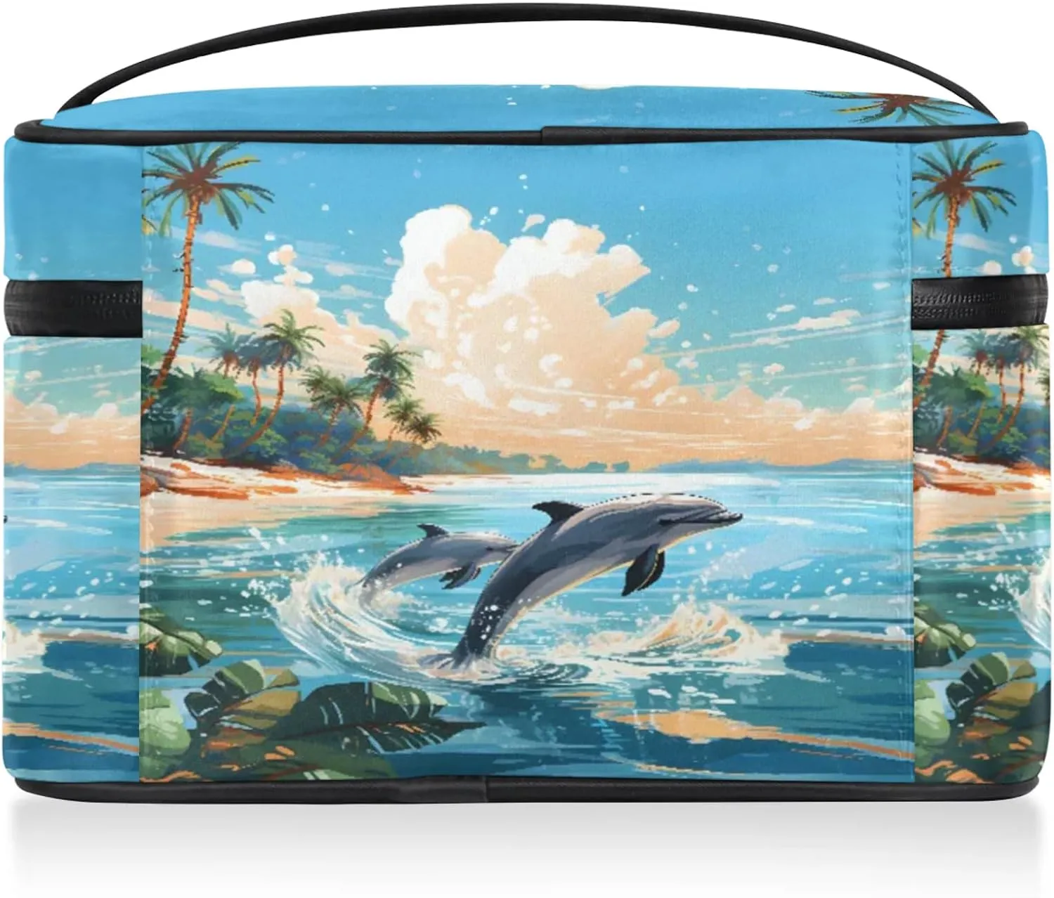 Ocean Animal Dolphin Travel Toiletry Bag Large Capacity Makeup Case Organizer with Handle Cosmetic Case for Women Girls