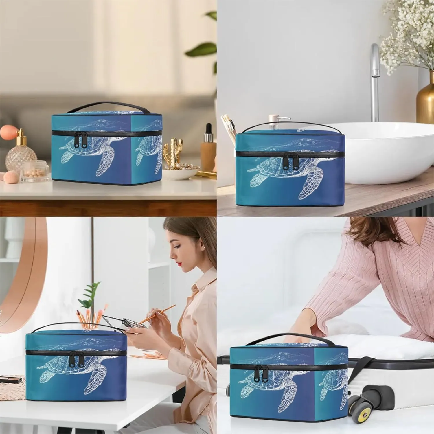 Ocean Sea Turtle Travel Toiletry Bag Large Capacity Makeup Case Organizer with Handle Cosmetic Case for Women Girls