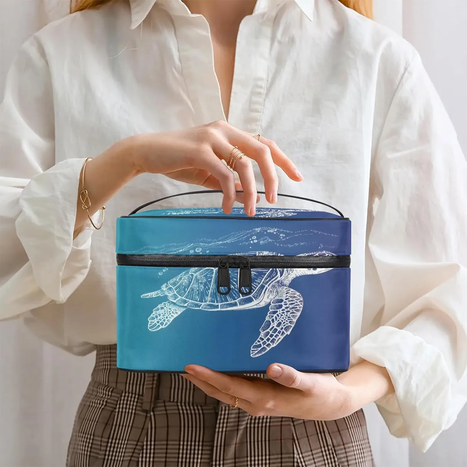 Ocean Sea Turtle Travel Toiletry Bag Large Capacity Makeup Case Organizer with Handle Cosmetic Case for Women Girls