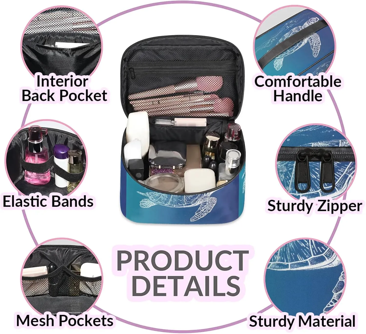 Ocean Sea Turtle Travel Toiletry Bag Large Capacity Makeup Case Organizer with Handle Cosmetic Case for Women Girls