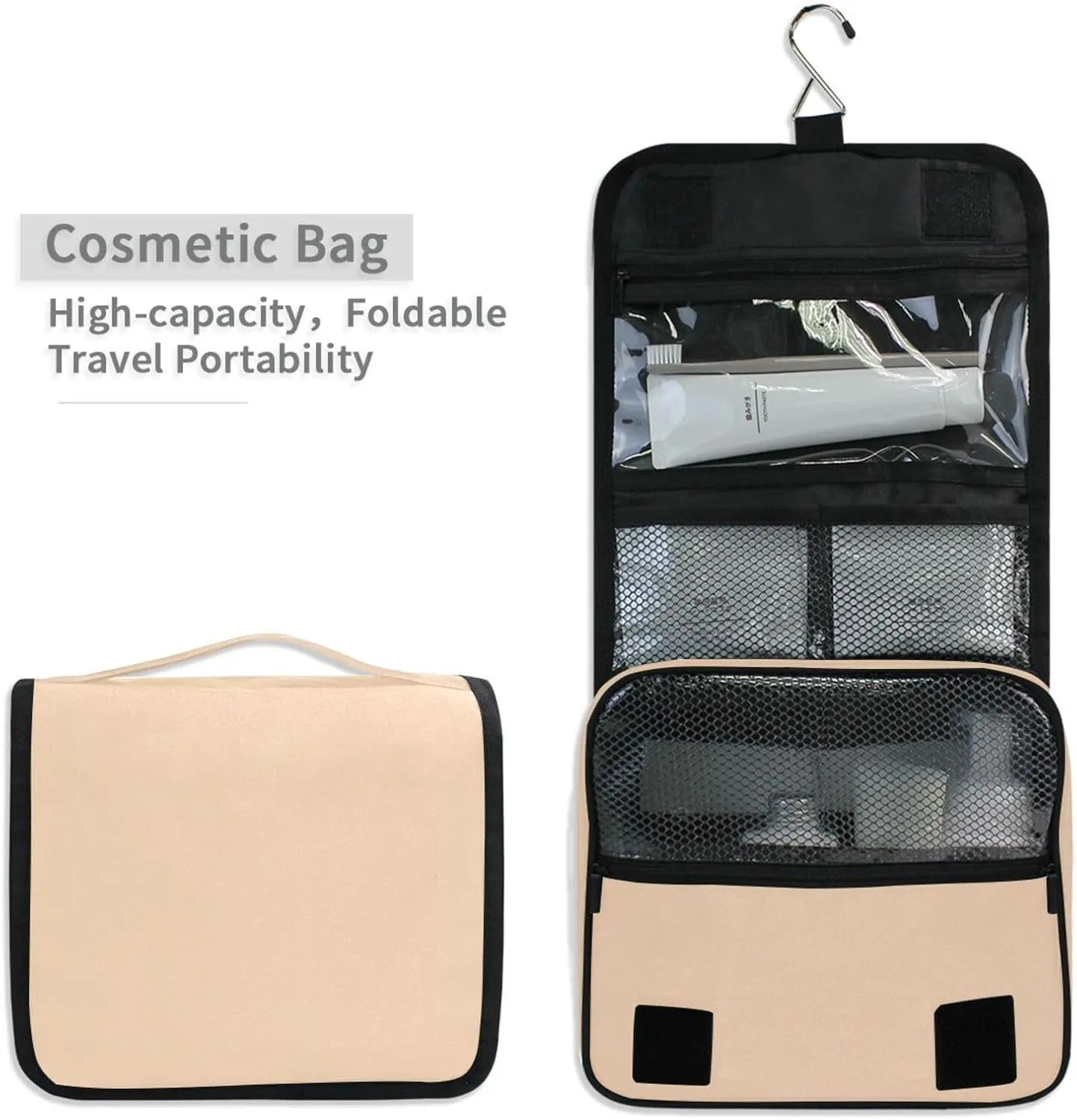 ODAWA Peach Puff Toiletries Bag Makeup Organizer with Hook Travel Toiletry Makeup Bag for Women