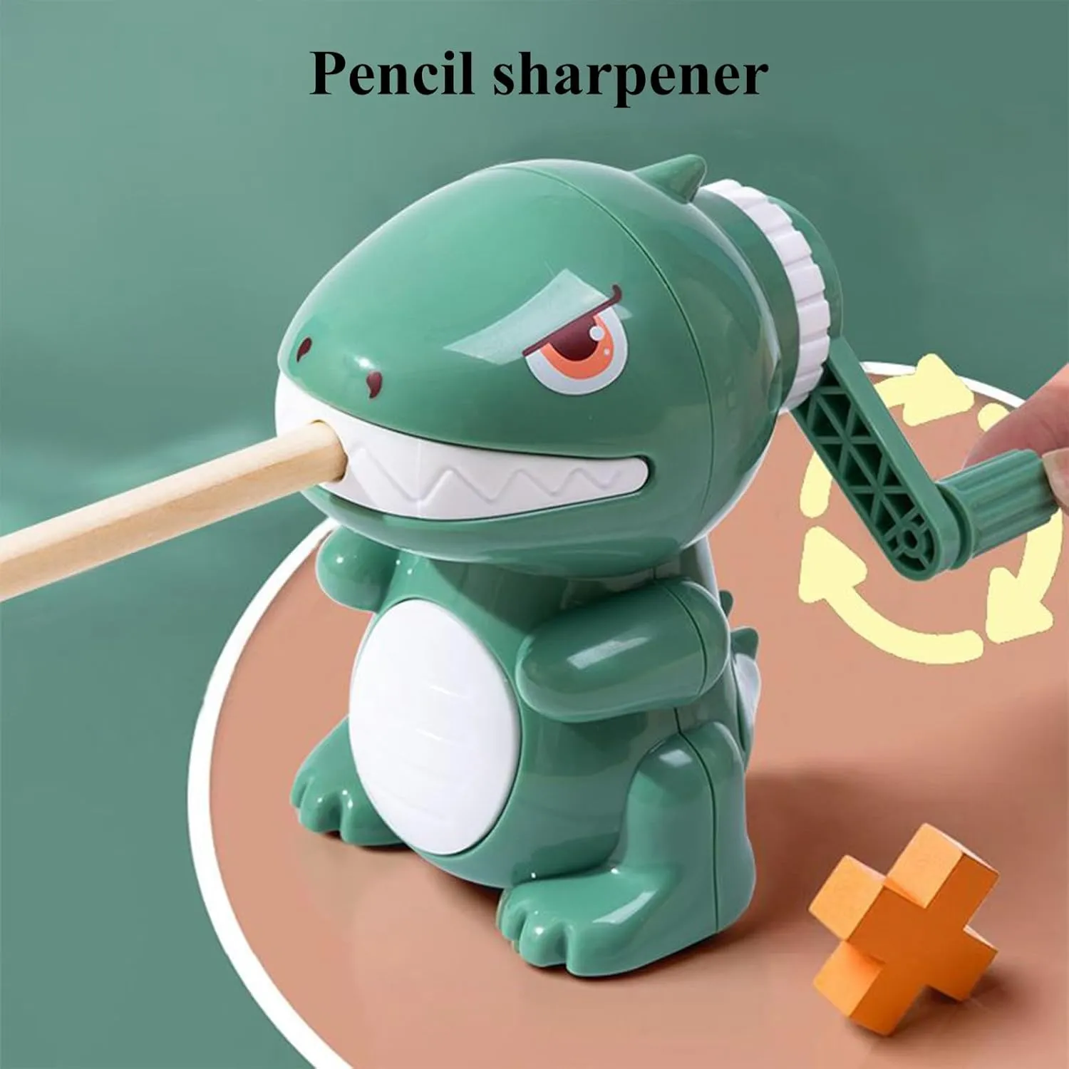 Office Personal Pencil Sharpener - Green Dinosaur Shape, Manual, Heavy-Duty Helical Blade for Fast Sharpening, Portable for Home Office