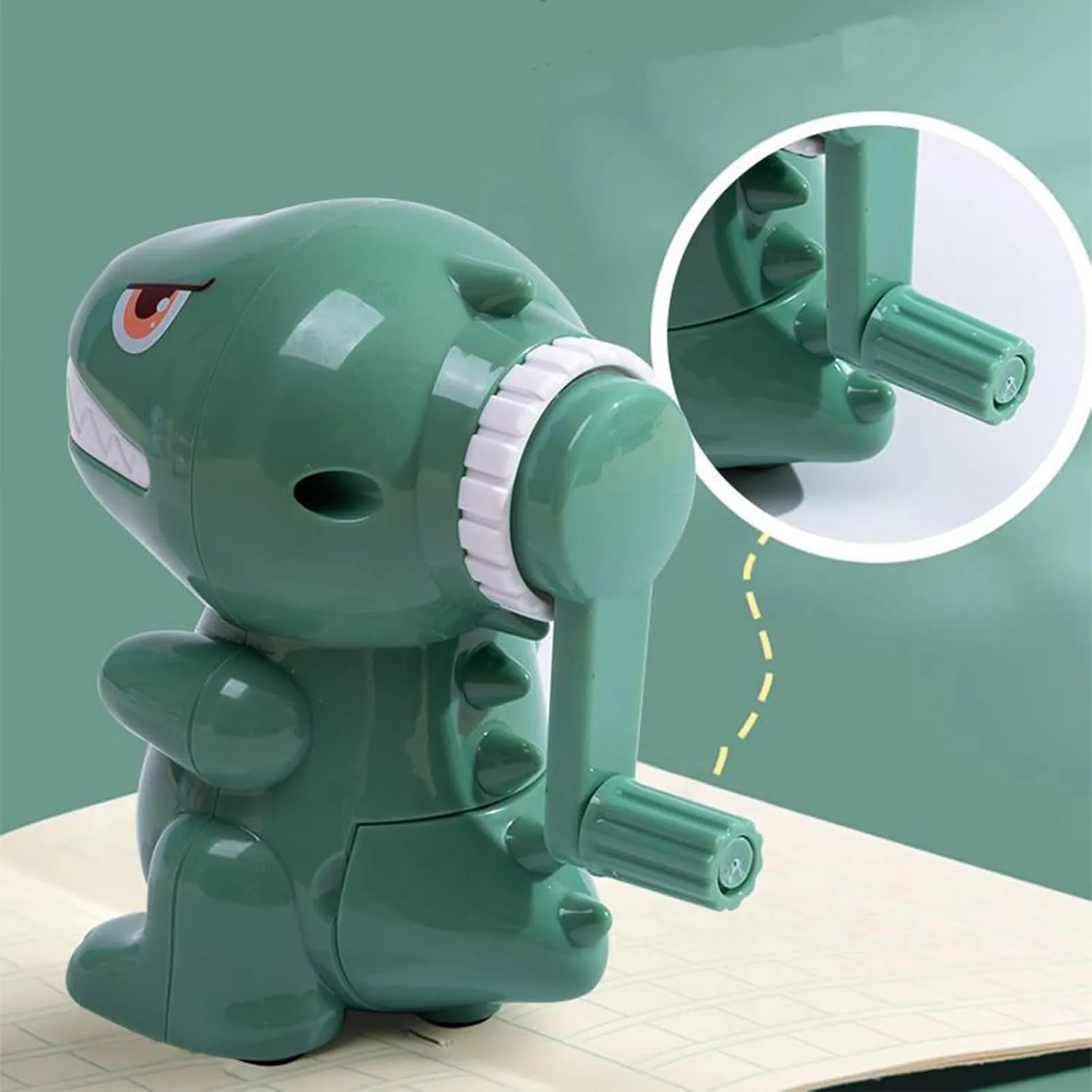 Office Personal Pencil Sharpener - Green Dinosaur Shape, Manual, Heavy-Duty Helical Blade for Fast Sharpening, Portable for Home Office