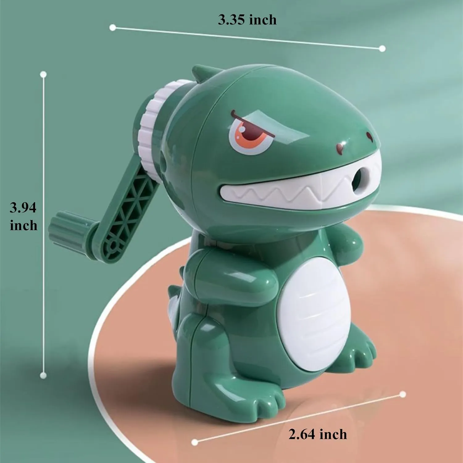 Office Personal Pencil Sharpener - Green Dinosaur Shape, Manual, Heavy-Duty Helical Blade for Fast Sharpening, Portable for Home Office