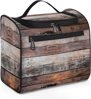 Old Barn Door Wooden Theme Travel Toiletry Bag for Men and Women, Large Hanging Makeup Bag Organizer Toiletries Bag for Travel, Cosmetic Bag with Handle