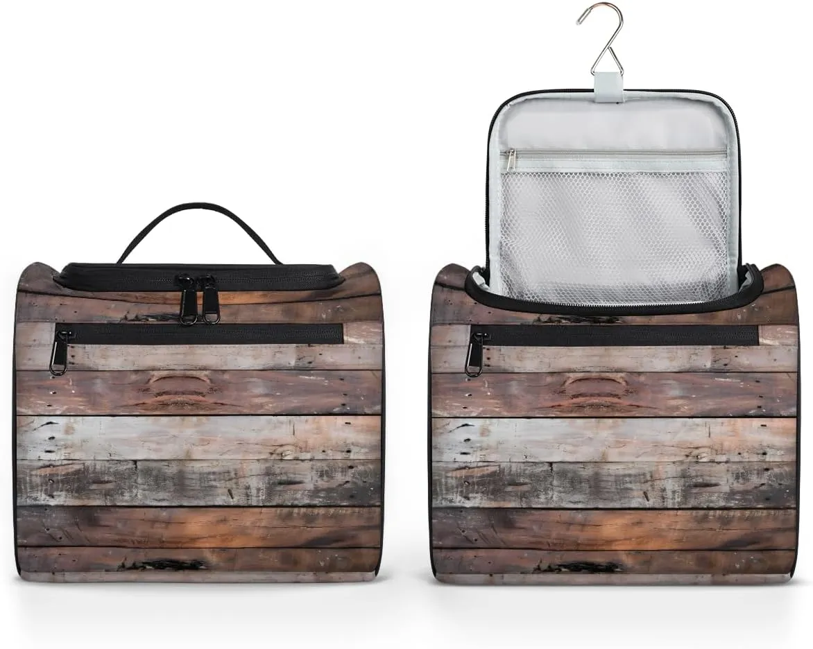 Old Barn Door Wooden Theme Travel Toiletry Bag for Men and Women, Large Hanging Makeup Bag Organizer Toiletries Bag for Travel, Cosmetic Bag with Handle