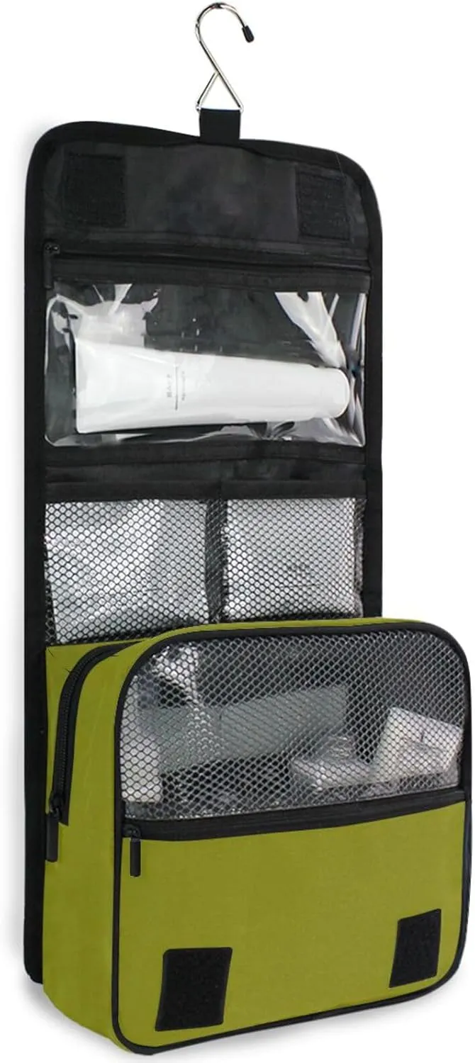 Olive Toiletries Bag Hanging Travel Makeup Organizer with Hook Womens Hanging Toiletry Travel Bag