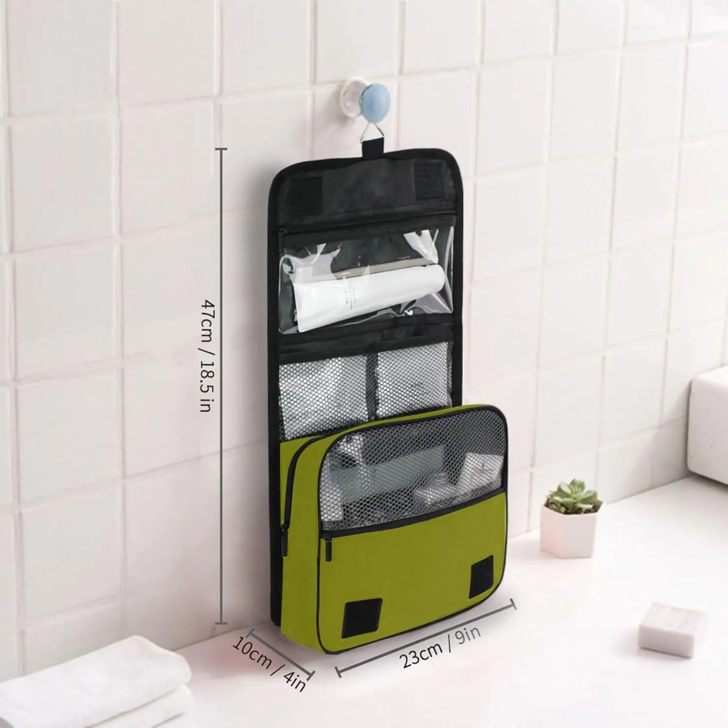 Olive Toiletries Bag Hanging Travel Makeup Organizer with Hook Womens Hanging Toiletry Travel Bag