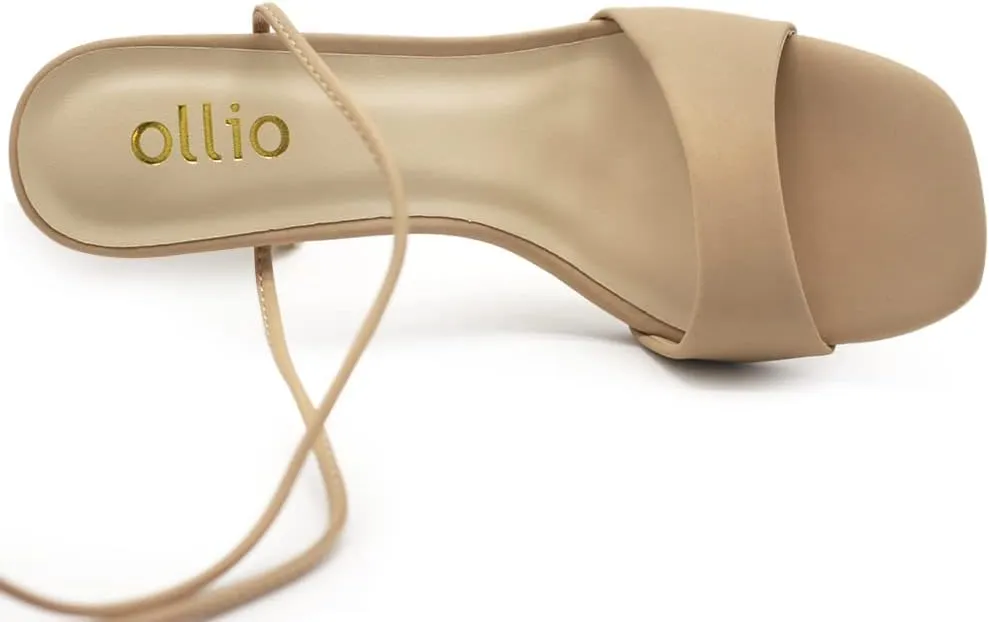 Ollio Women's Shoes Faux Nubuck or Faux Leather Strappy Tie Leg Open Toe Heeled Sandals SH175
