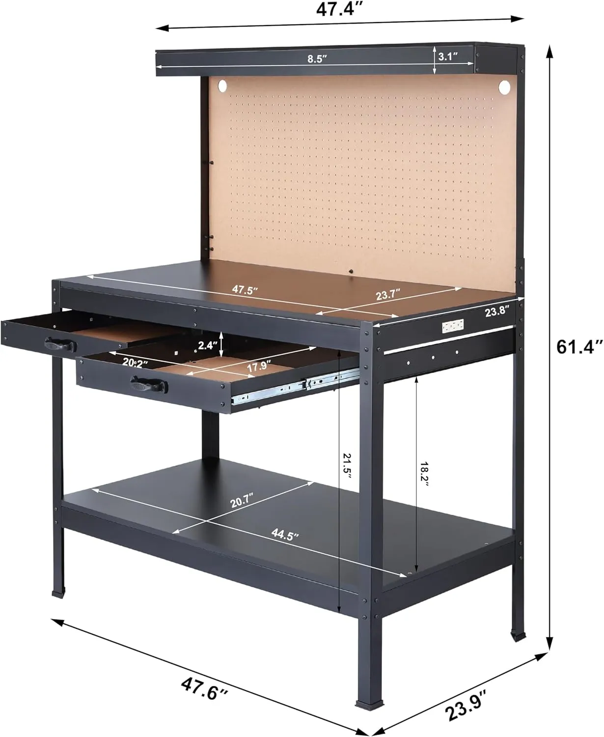 Olympia Tools Multipurpose Workbench With Power Outlets and Light, 410-014-0111 , Black