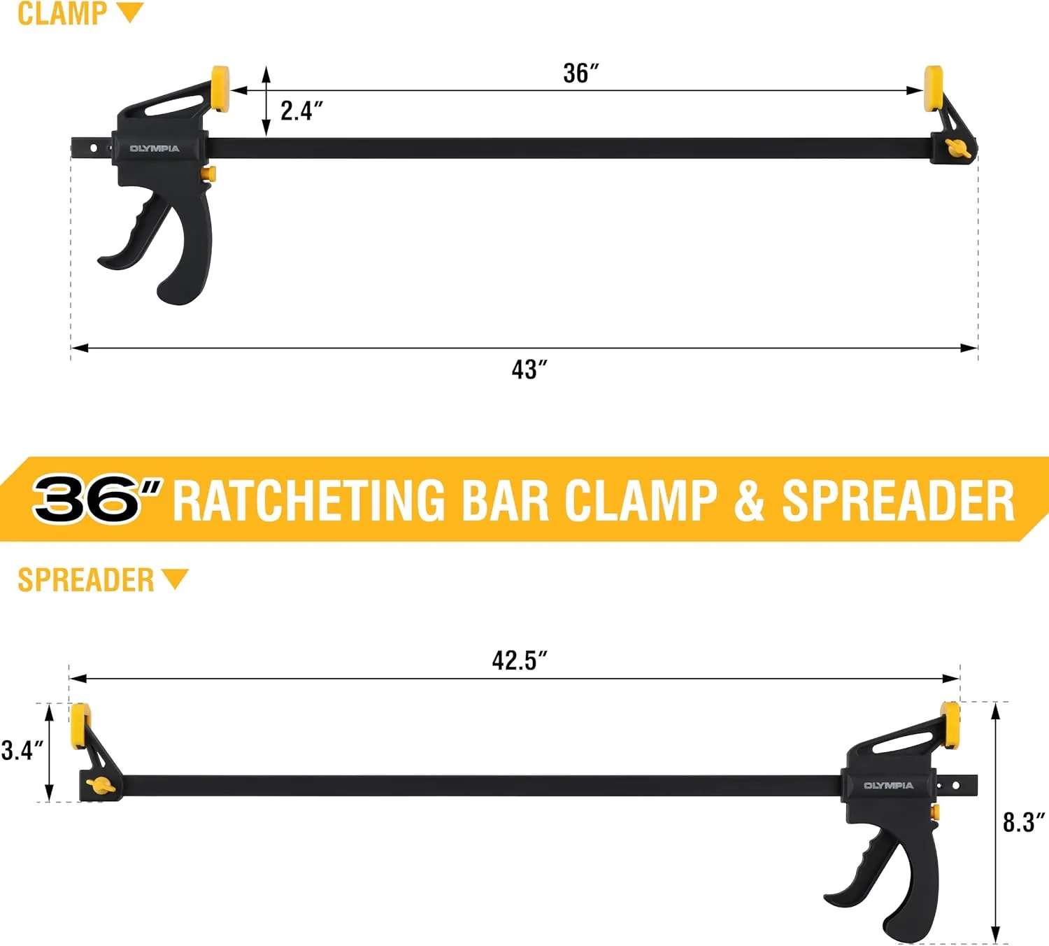 Olympia Tools Ratcheting Bar Clamp & Spreader 38-240, 36 Inches