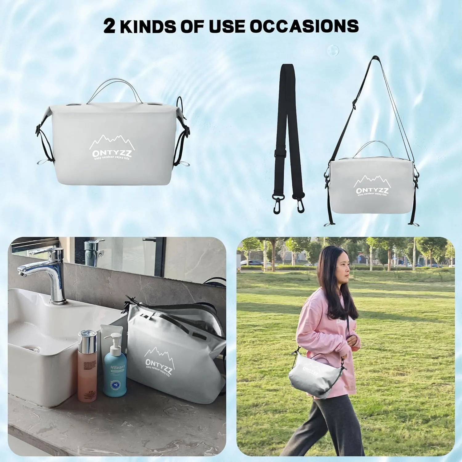 ONTYZZ Travel Toiletry Bag Makeup Bag with Handle Waterproof Cosmetic bag with strap for Toiletries Carry-on Travel Accessories Essentials,2 Grey