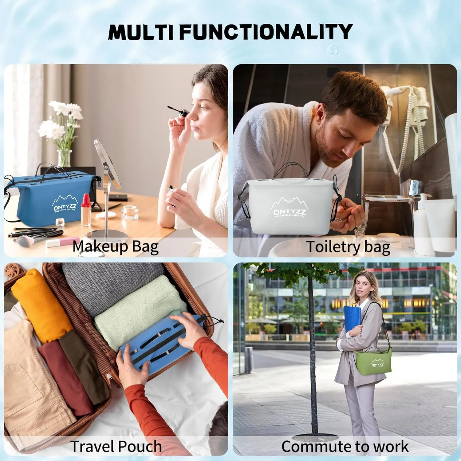 ONTYZZ Travel Toiletry Bag Makeup Bag with Handle Waterproof Cosmetic bag with strap for Toiletries Carry-on Travel Accessories Essentials,2 Grey