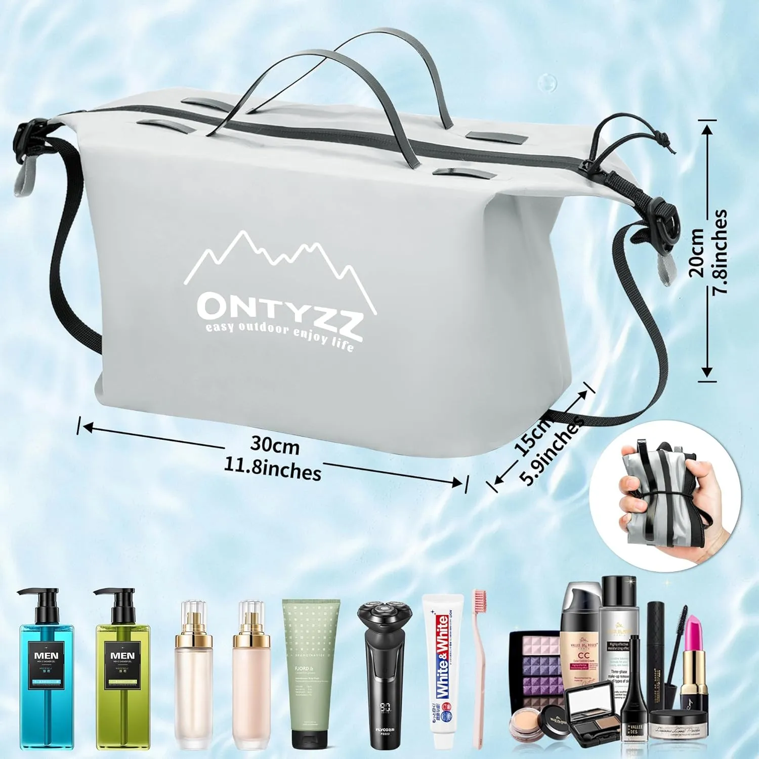 ONTYZZ Travel Toiletry Bag Makeup Bag with Handle Waterproof Cosmetic bag with strap for Toiletries Carry-on Travel Accessories Essentials,2 Grey
