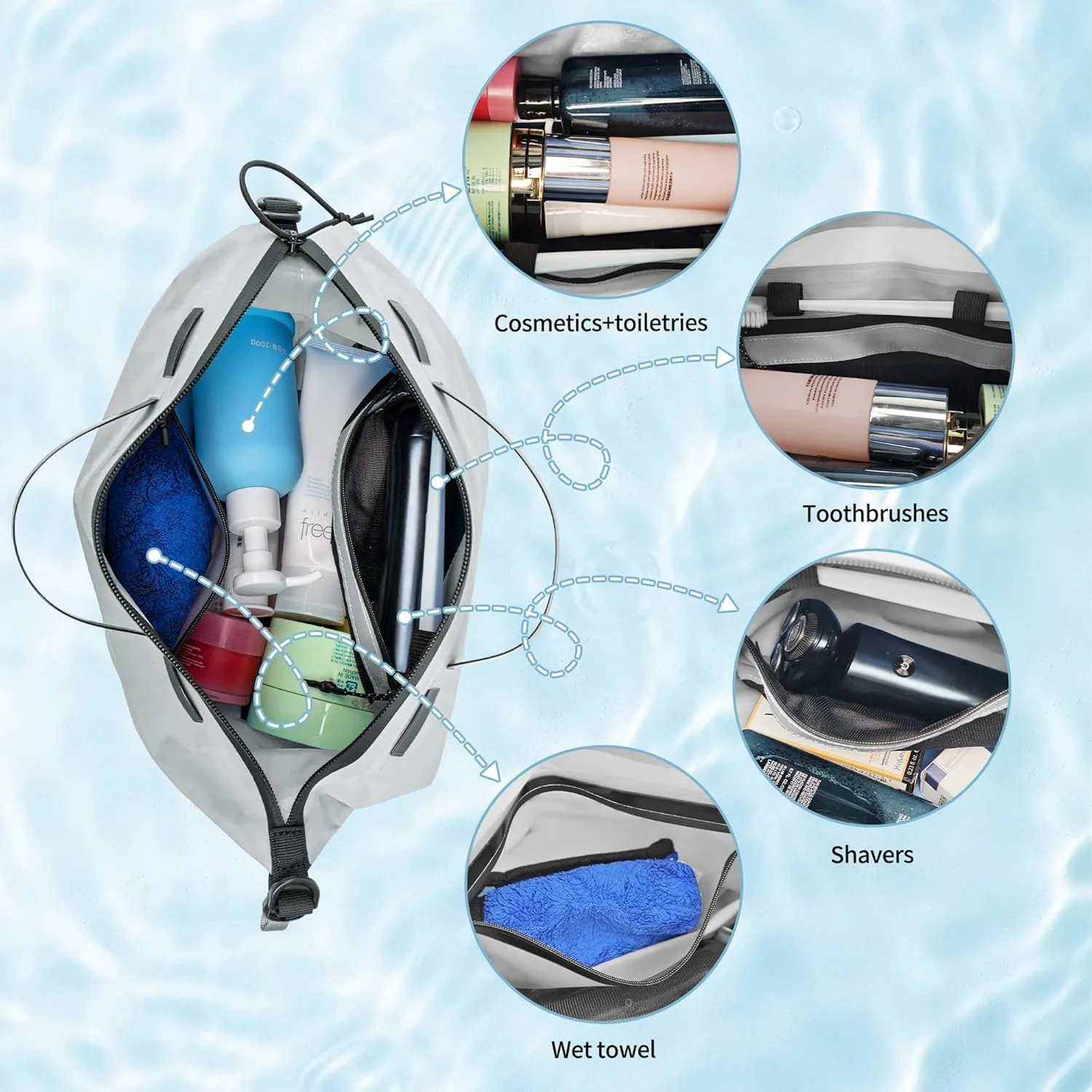 ONTYZZ Travel Toiletry Bag Makeup Bag with Handle Waterproof Cosmetic bag with strap for Toiletries Carry-on Travel Accessories Essentials,2 Grey