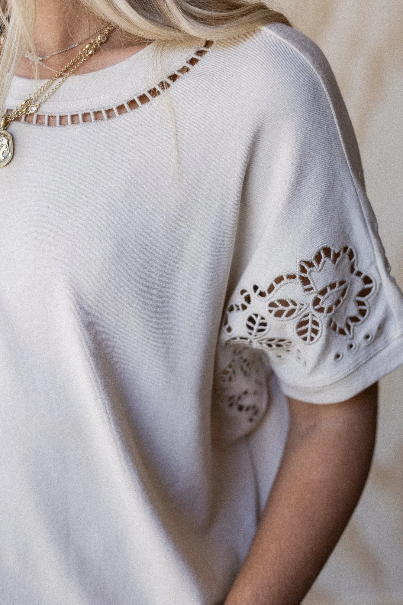 Open Horizon Eyelet Top - Beige