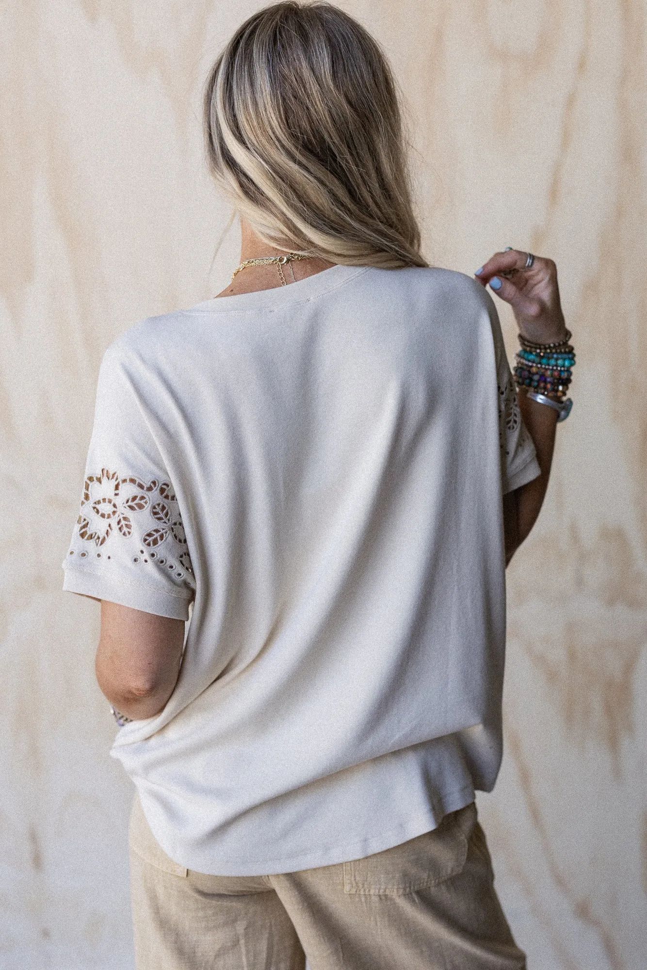 Open Horizon Eyelet Top - Beige