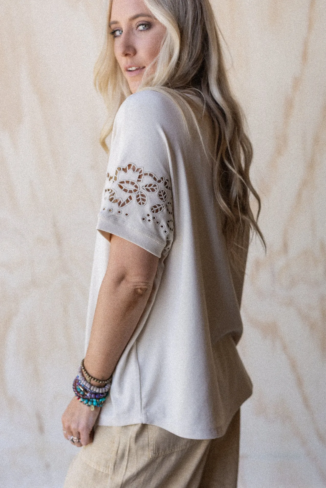 Open Horizon Eyelet Top - Beige
