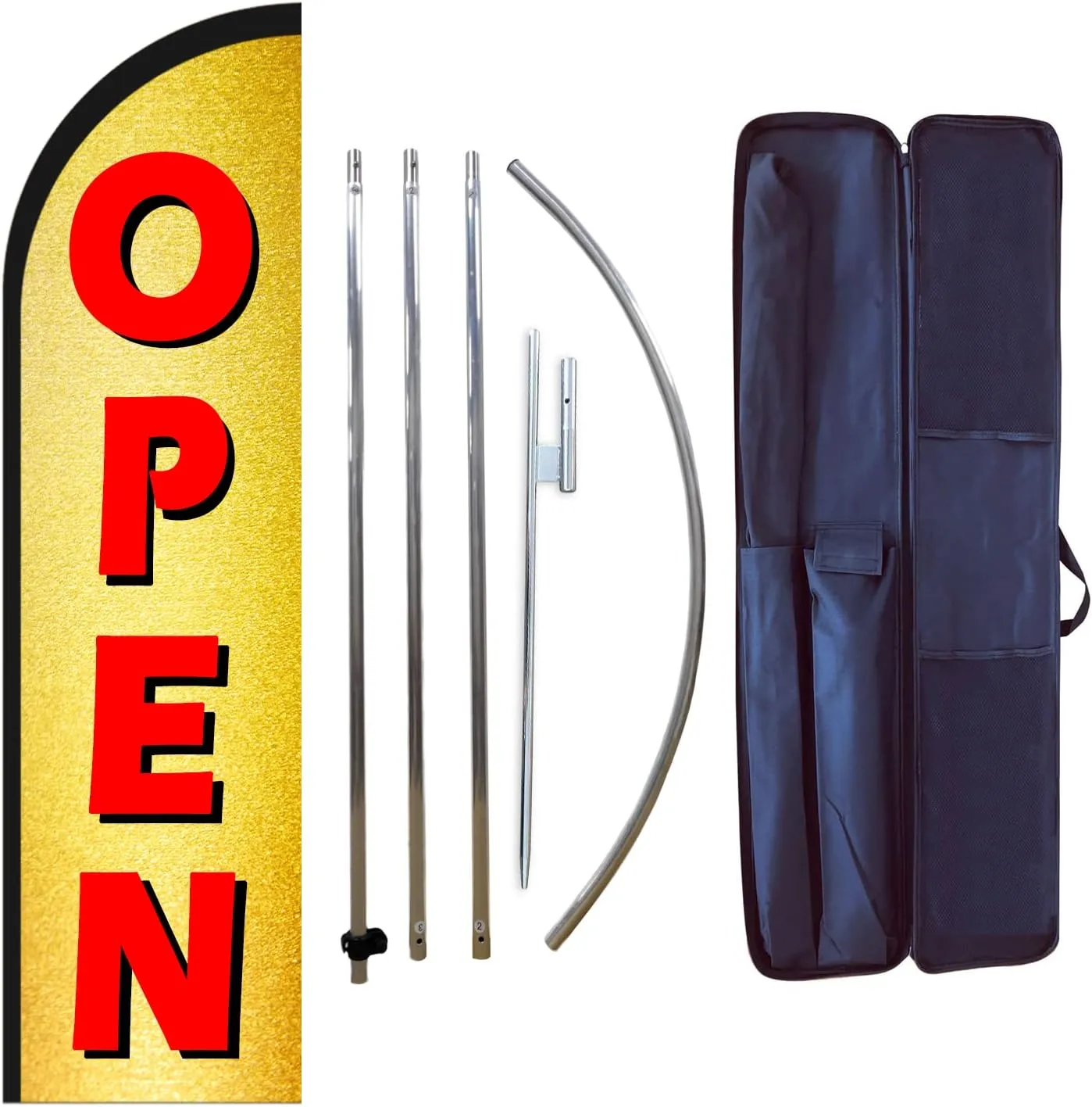 Open Themed Swooper Flag Pole Kit for Businesses,Now Open Advertising Banner Kit Include 8 Feet Tall Feather Flag,Banner Pole,Ground Spike and Travel Bag-12 Feet