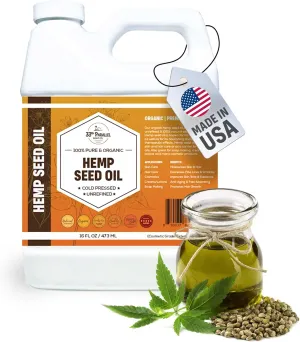Organic Hemp Seed Oil (16 oz) Premium Cold Pressed Unrefined | 100% Pure Hemp Seed Oil for Skin, Face, Hair, Soap Making, Massage | Carrier for Essential Oils | Available in Bulk | 16 FL OZ