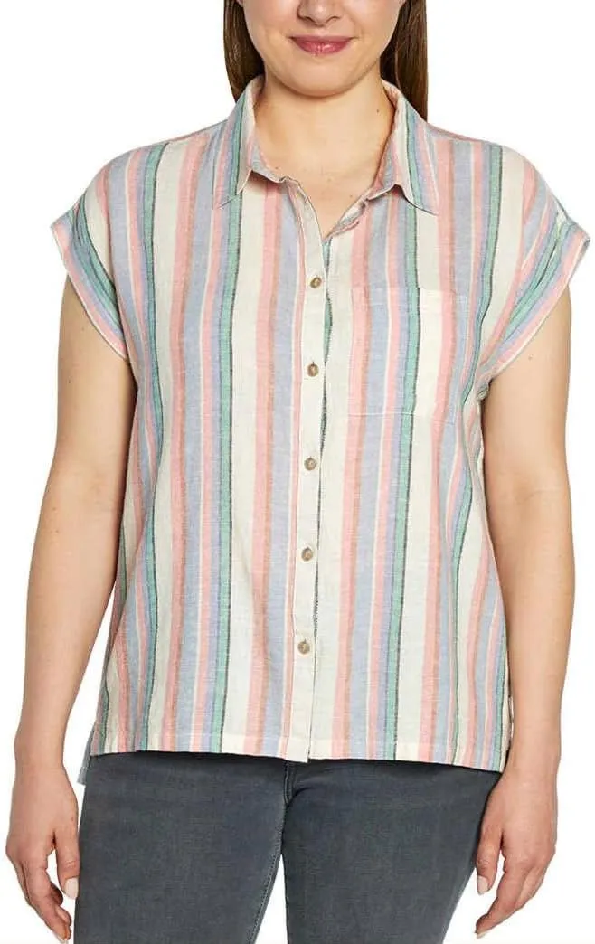 Orvis Tops for Women - Linen Blend Womens Short Sleeve Shirts - Button-Up with Collar - Dressy Casual