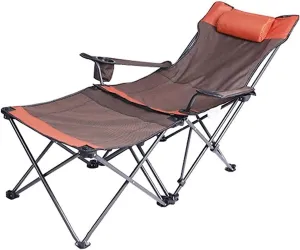 Outdoor Camp Chairs, 2 in 1 Camping Chair with Footrest, Recliner Folding Lounge Seat for Beach, Fishing, Picnics, Hiking Lawn Chairs Adults(B)