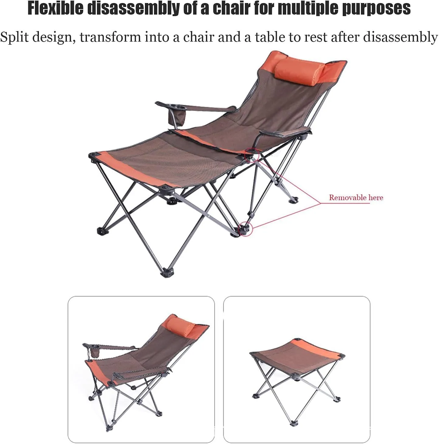 Outdoor Camp Chairs, 2 in 1 Camping Chair with Footrest, Recliner Folding Lounge Seat for Beach, Fishing, Picnics, Hiking Lawn Chairs Adults(B)