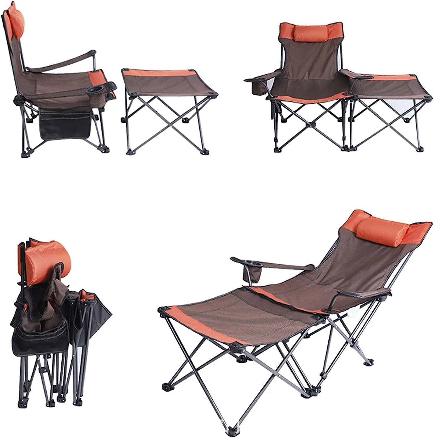 Outdoor Camp Chairs, 2 in 1 Camping Chair with Footrest, Recliner Folding Lounge Seat for Beach, Fishing, Picnics, Hiking Lawn Chairs Adults(B)
