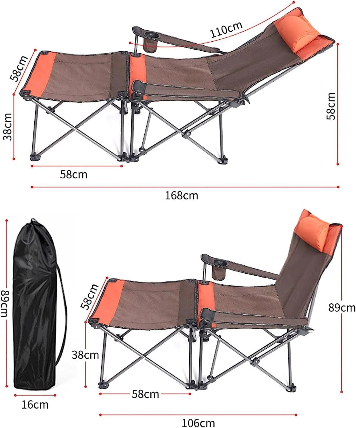 Outdoor Camp Chairs, 2 in 1 Camping Chair with Footrest, Recliner Folding Lounge Seat for Beach, Fishing, Picnics, Hiking Lawn Chairs Adults(B)