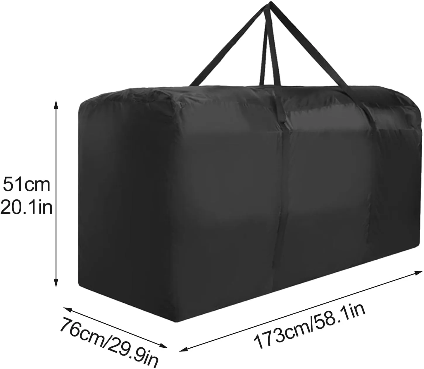 Outdoor Cushion Storage Bag, Large Patio Storage Bag, 420D Oxford Waterproof with Zipper and Handles, Outdoor Cushion Storage for Patio Furniture Christmas Tree (68'' L x 30'' W x 20'' H)