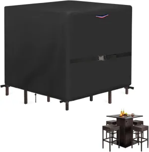 Outdoor Wicker Table Set Cover, Waterproof Covers for 5 Piece Square Patio Bar Height Tables & Chair Sets, Heavy Duty Outdoor Bar Table and Stools Set Cover - 60"L x 60"W x 38"H