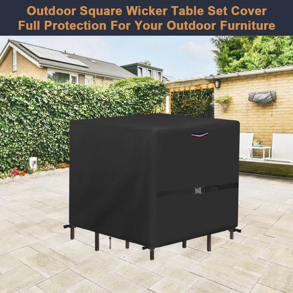 Outdoor Wicker Table Set Cover, Waterproof Covers for 5 Piece Square Patio Bar Height Tables & Chair Sets, Heavy Duty Outdoor Bar Table and Stools Set Cover - 60"L x 60"W x 38"H