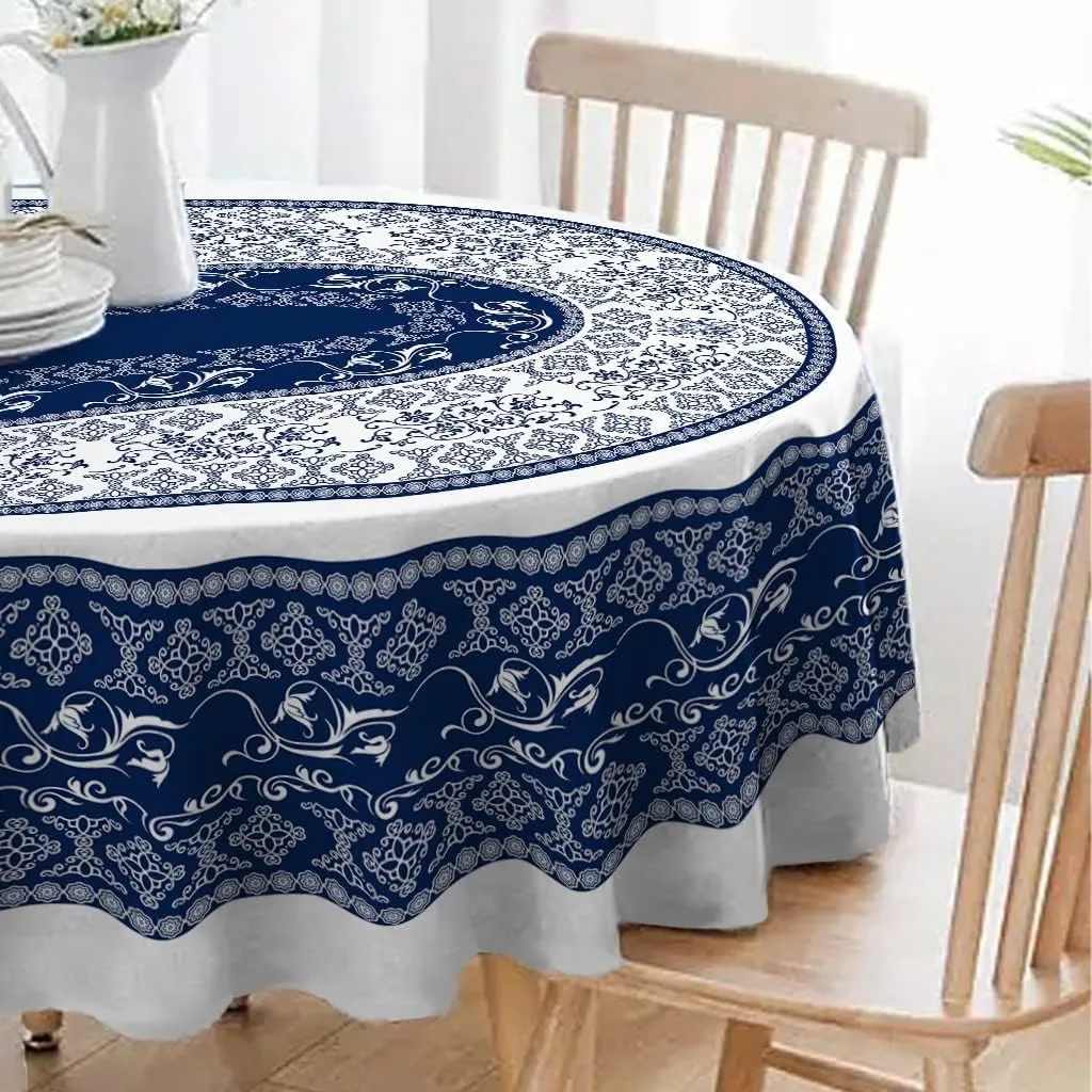 Oval Tablecloth -54x72 Inch, Navy Boho Style Retro Rustic Tablecloth Classic French Country Printed Table Cover for Farmhouse Decoration, Suitable for Home, Kitchen, Indoor and Outdoor Dining Table