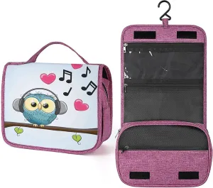 Owl,Travel Toiletry Hanging Bag Waterproof Bags,Cartoon Owl with Headphones,Makeup bag Organizers, Cosmetic Travel-Sized Container,Large Capacity for Women,Blue, Blue_18