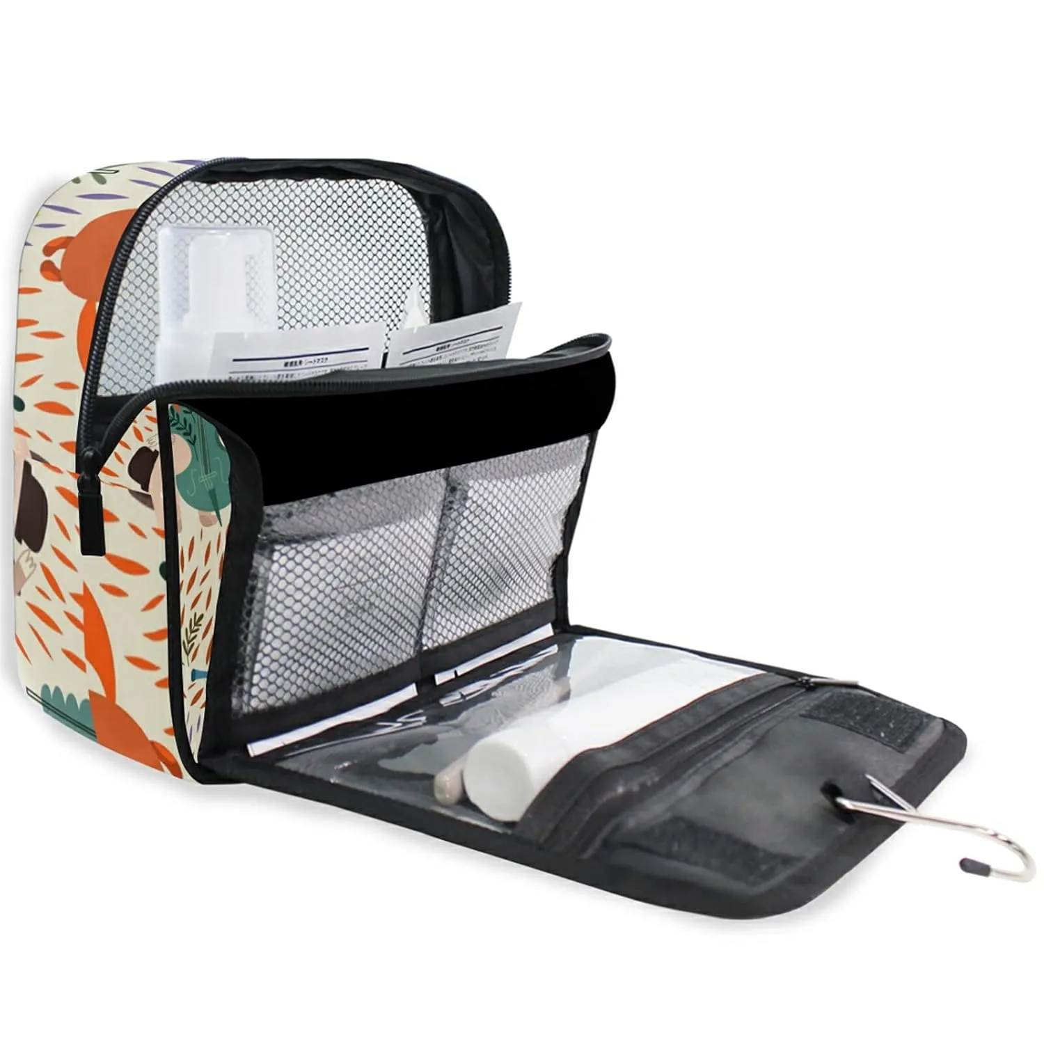 Oyihfvs Colorful Cartoon Raccoon Lion Bear Hare Foxes Hanging Wash Gargle Toiletry Bag Travel Cosmetic Makeup Case Organizer Storage Large Portable