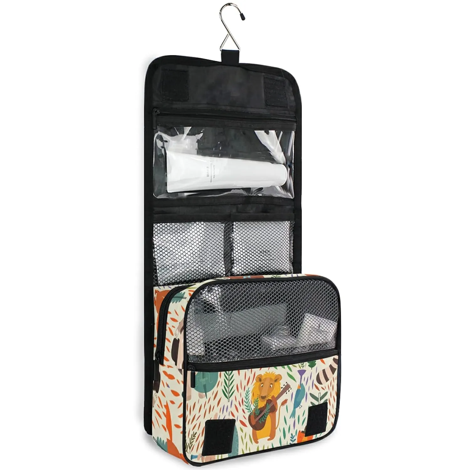 Oyihfvs Colorful Cartoon Raccoon Lion Bear Hare Foxes Hanging Wash Gargle Toiletry Bag Travel Cosmetic Makeup Case Organizer Storage Large Portable