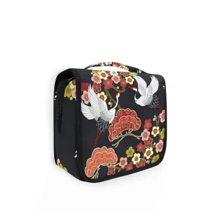 Oyihfvs Japanese Flying Birds Crane Flowers Hanging Wash Gargle Toiletry Bag Travel Cosmetic Makeup Case Organizer Storage Large Portable