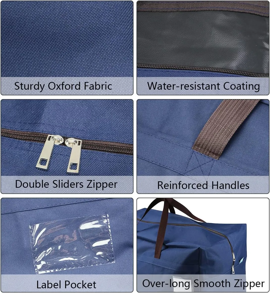 Pack of 2 100L Large Size Bedroom Wardrobe Clothes Bedding Storage Bags with Carry Handles, Water-resistant, Organizer Bags for RV Travel, Moving House Bags, Blue