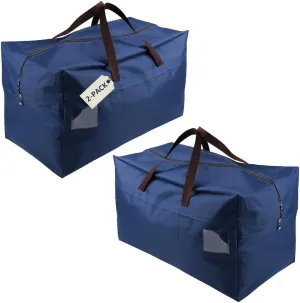 Pack of 2 100L Large Size Bedroom Wardrobe Clothes Bedding Storage Bags with Carry Handles, Water-resistant, Organizer Bags for RV Travel, Moving House Bags, Blue