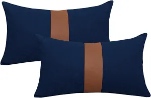 Pack of 2 Navy Blue Lumbar Decorative Pillow Covers 12x20 Inch for Living Room Couch Sofa Bed,Modern Faux Leather Rectangle Cushion Case 30x50 cm,Rustic Farmhouse Boho Home Decor