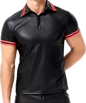 Panegy Men's Black Leather Tshirt Short Sleeve PVC Tunic & Sleeveless Tank Top M-XXL