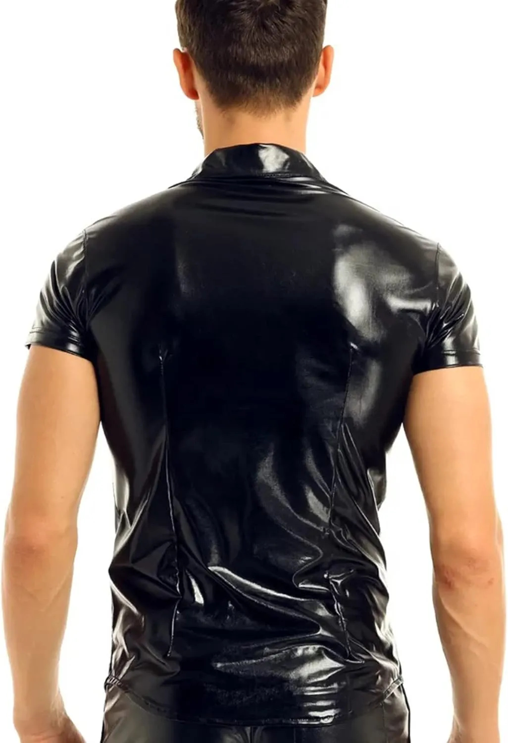 Panegy Men's Black Leather Tshirt Short Sleeve PVC Tunic & Sleeveless Tank Top M-XXL