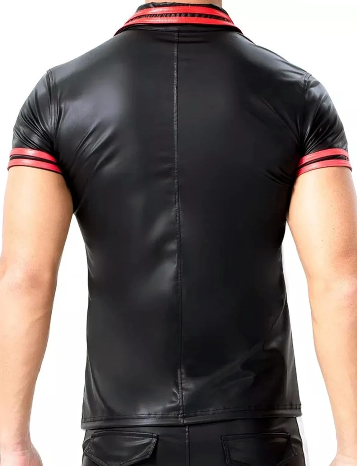 Panegy Men's Black Leather Tshirt Short Sleeve PVC Tunic & Sleeveless Tank Top M-XXL