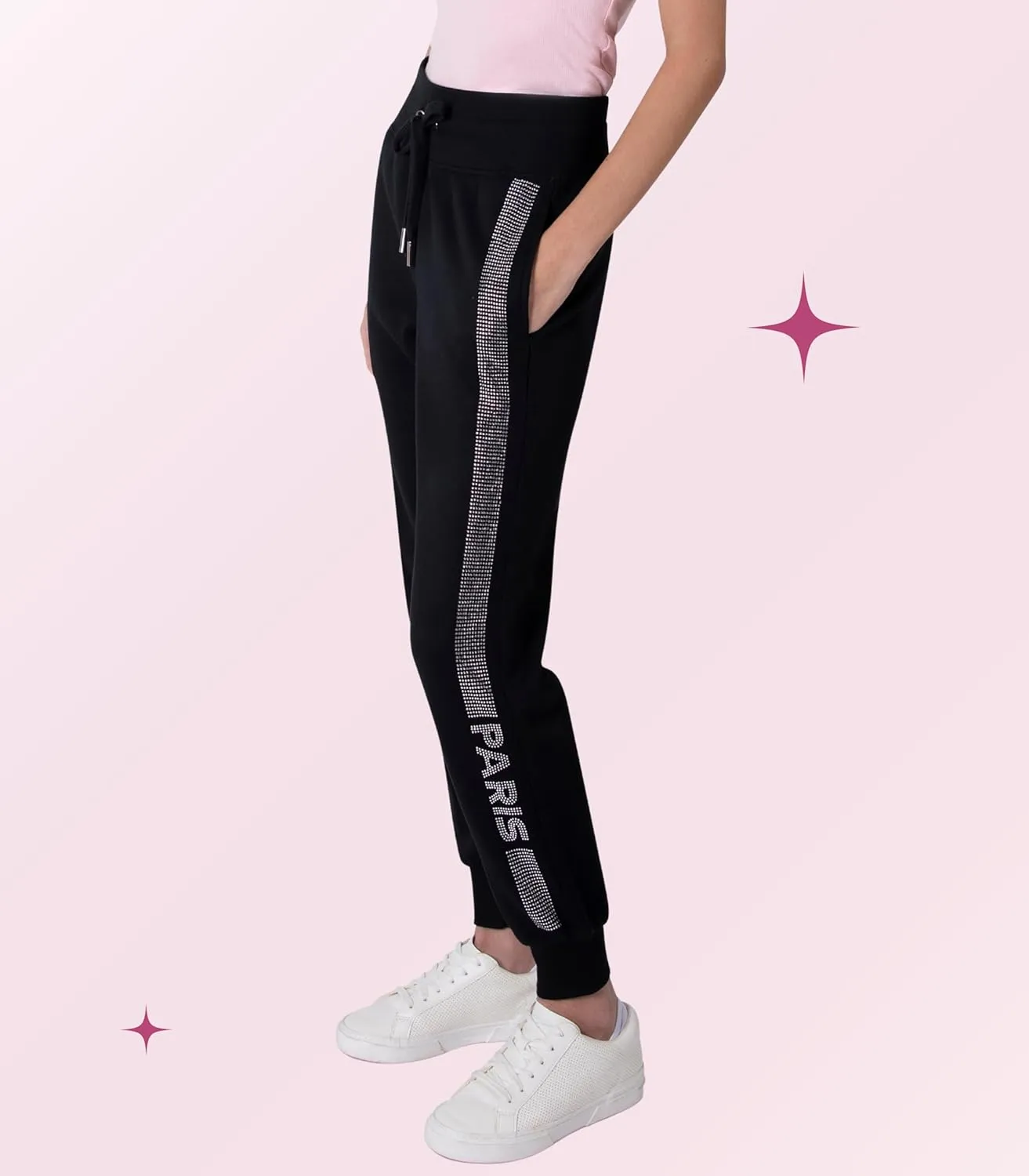 Paris Hilton Women's Sporty Embellished Drawstring Jogger Sweatpants
