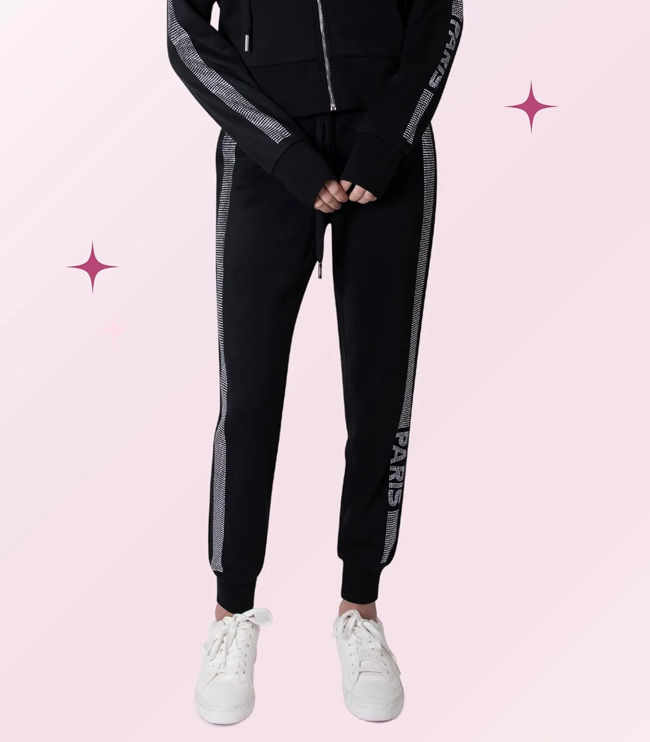 Paris Hilton Women's Sporty Embellished Drawstring Jogger Sweatpants