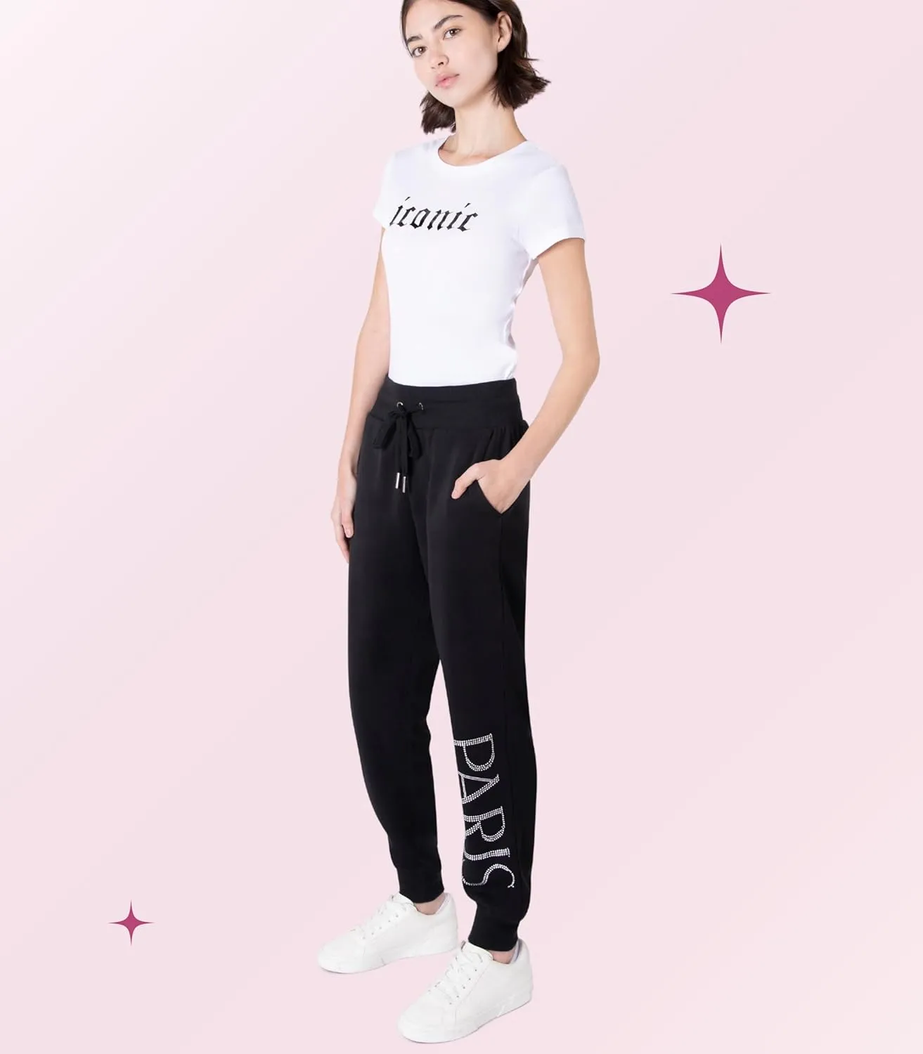 Paris Hilton Women's Sporty Embellished Drawstring Jogger Sweatpants