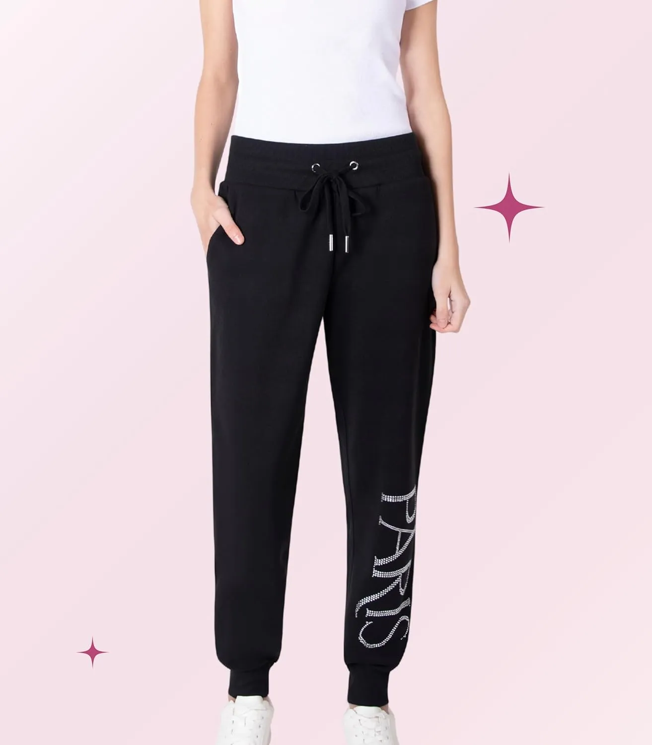 Paris Hilton Women's Sporty Embellished Drawstring Jogger Sweatpants